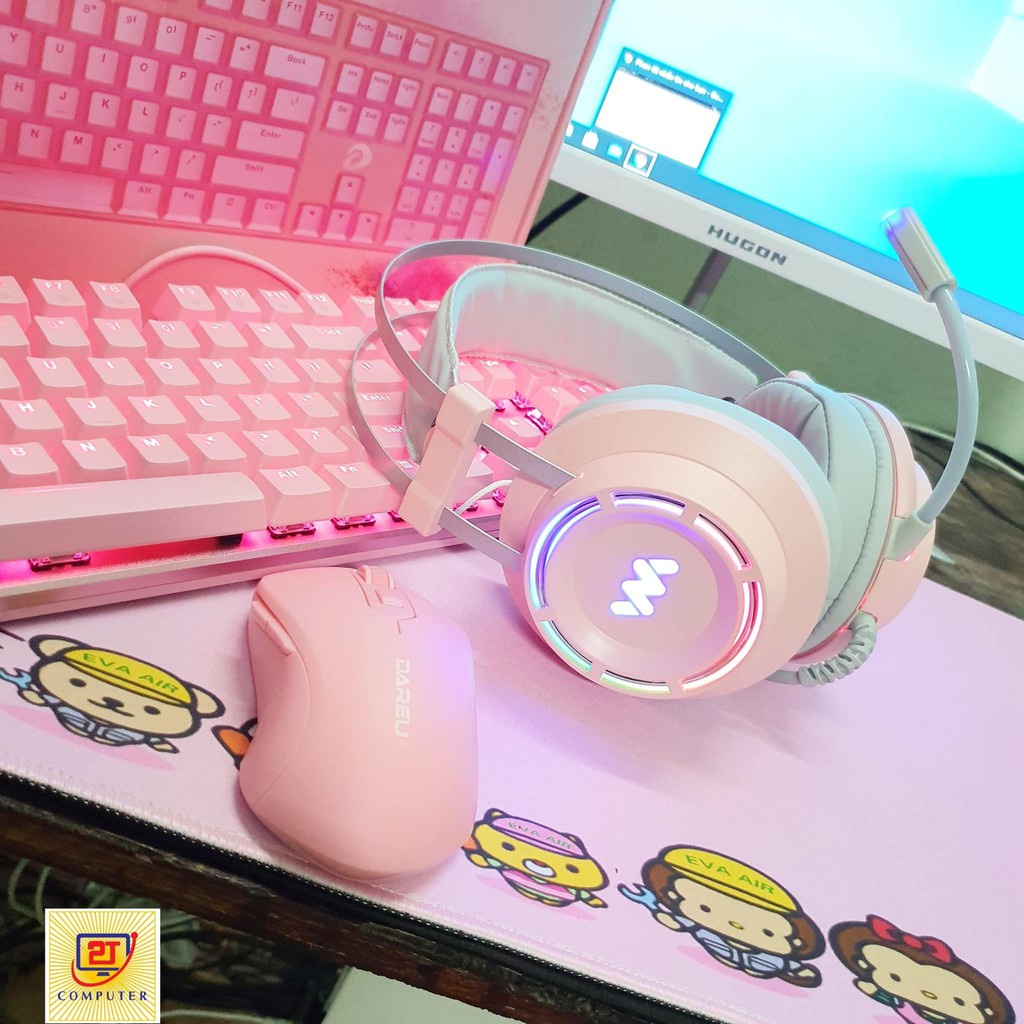 Tai nghe wangming 9800s 7.1 led rainbow - headphone chơi game màu hồng dễ thương