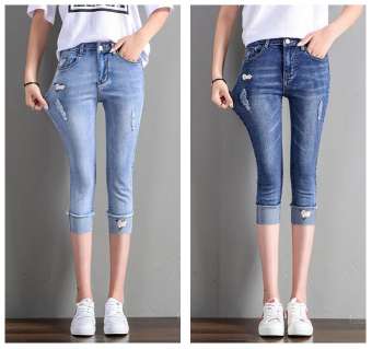 Quần jean lửng thêu hoa nữ  Quần bò lửng thêu hoa  QL008