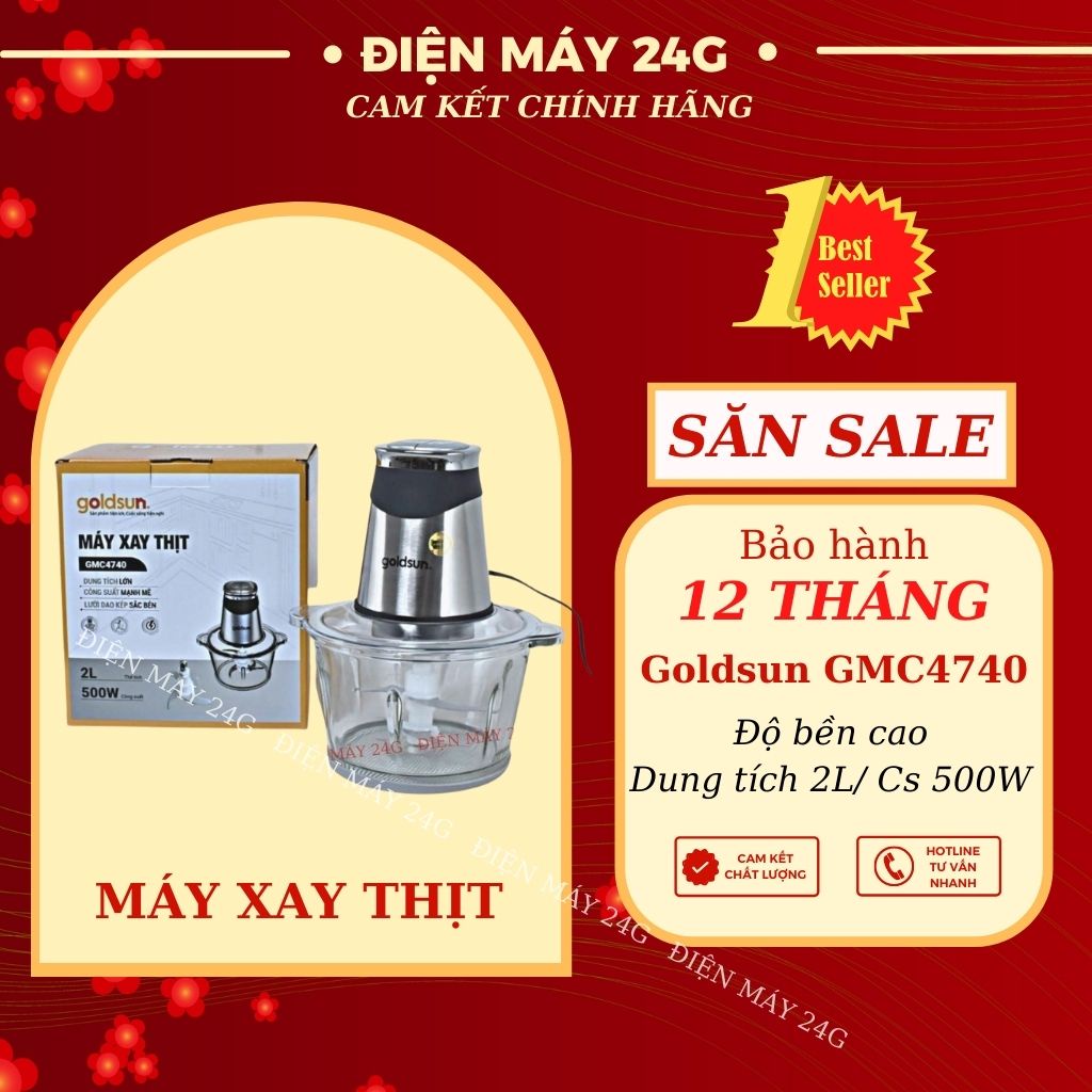 Máy xay thịt GOLDSUN 2L cối xay thủy tính chịu lực 2 mức độ xay phù hợp để xay thịt cá xay tỏi ớt xay thức ăn dặm cho bé chính hãng bảo hành 12 tháng