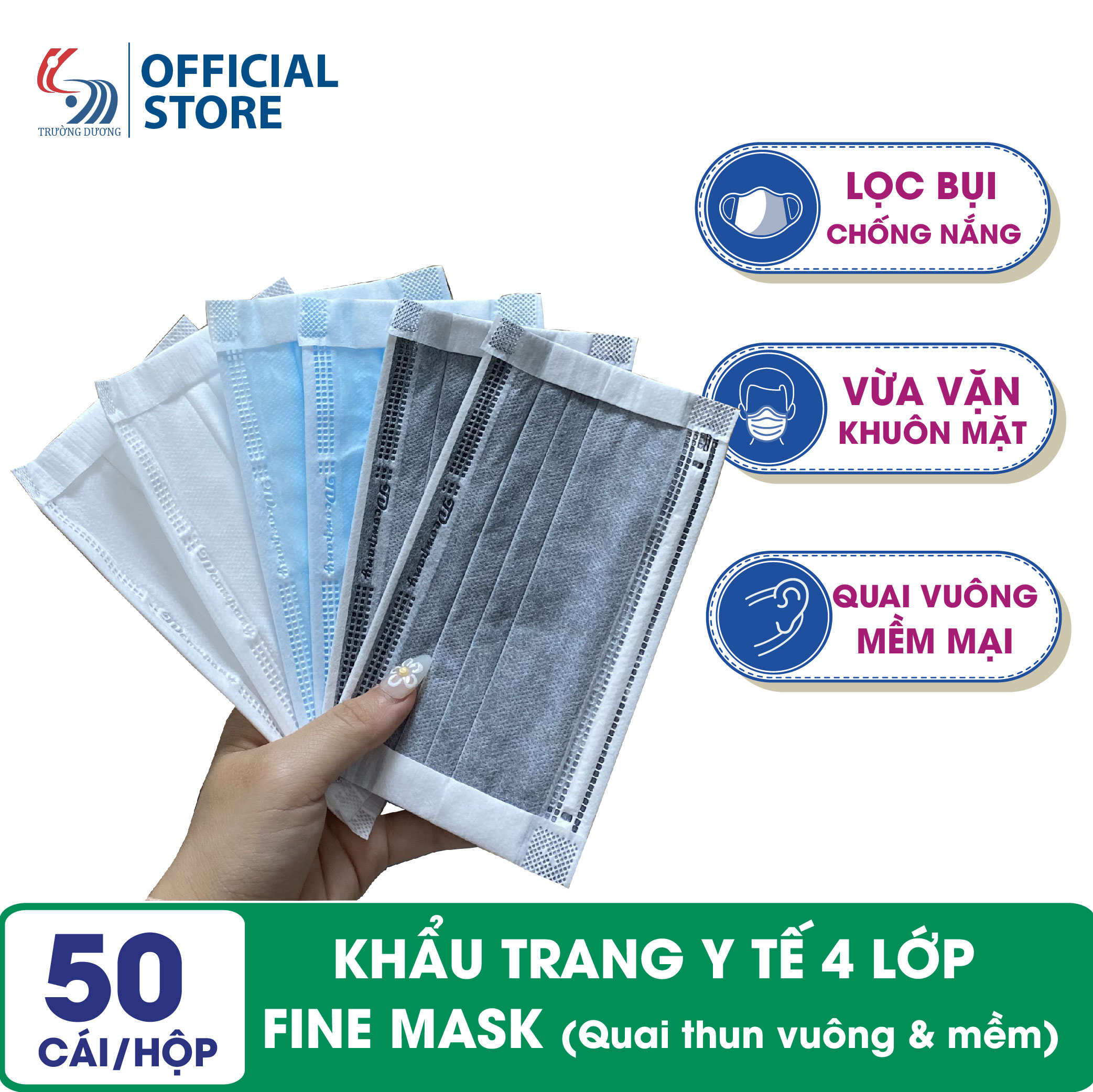 Khẩu trang y tế 4 lớp Fine Mask - Hộp 50 cái Quai mềm