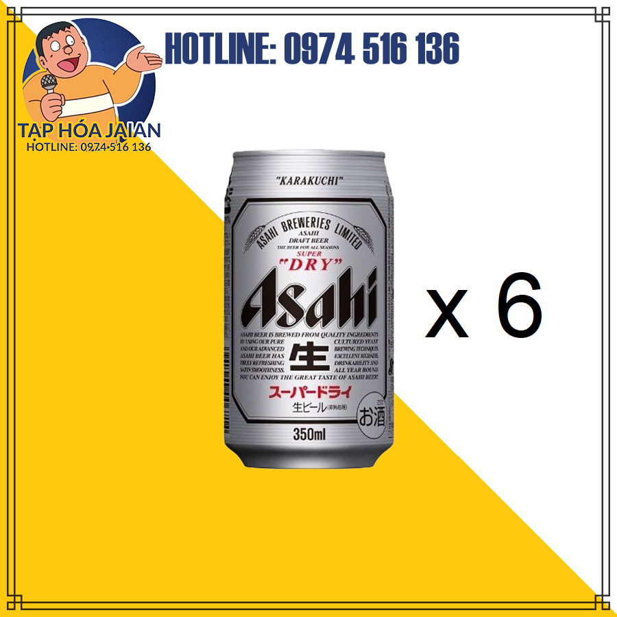 Set 6 lon bia asahi super dry 350ml nhật bản