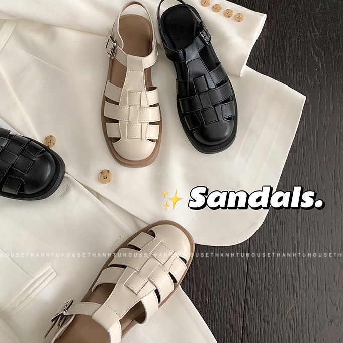 Giày sandal rọ đan dây ulzzang da mềm phong cách vintage - sa016