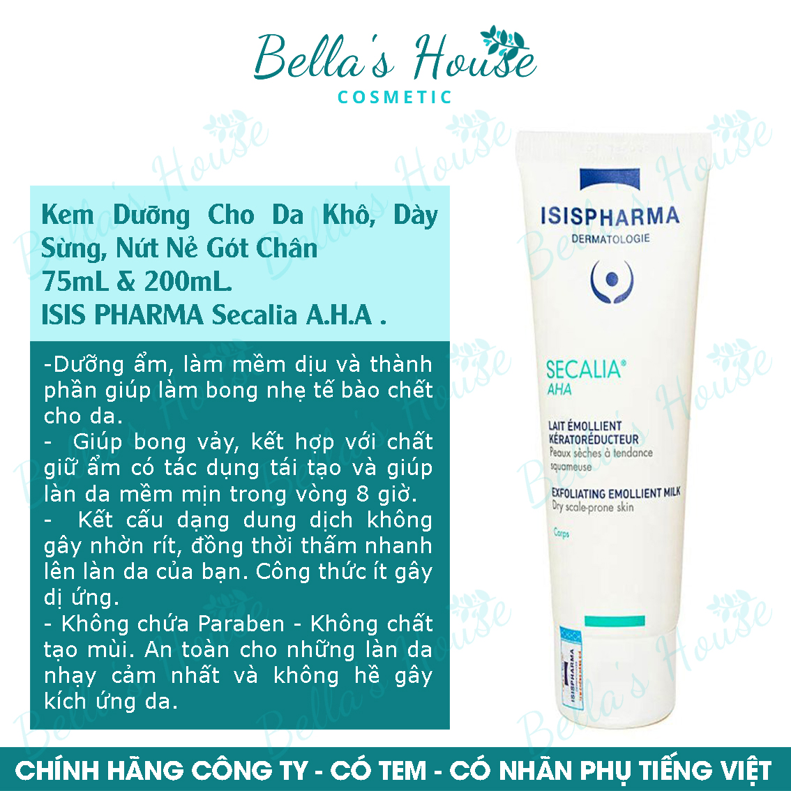 Hcm kem dưỡng cho da khô, dày sừng, nứt nẻ gót chân - isis pharma secalia a.h.a 75ml & 200ml