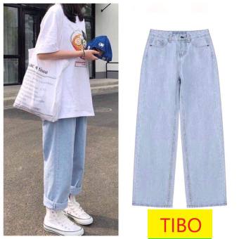 QUẦN JEAN ỐNG RỘNG NỮ LƯNG CAO MÀU XANH NHẠT CAO CẤP TIBO LAI CUỐN ĐỦ SIZE S, M, L, CHẤT VẢI DÀY DẶN, FORM DÁNG SIÊU CHUẨN CỰC PHONG CÁCH, MẶC LÀ GHIỀN