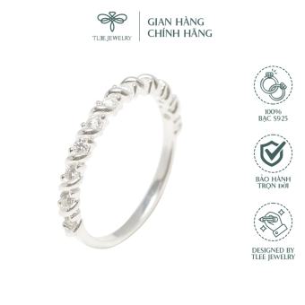 Nhẫn bạc nữ TLEE nạm đá viền bao xoắn cá tính A0166