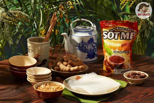 Bánh tráng me Abi chính hãng, mua 3 bịch tặng gói khăn giấy