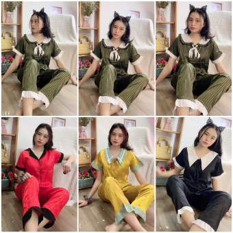 Đồ bộ Pijama Vải Lụa Gấm Cao Cấp Siêu Mềm Mịn, Thiết kế Tiểu Thư phối bèo sang chảnh, freesize dưới 60kg