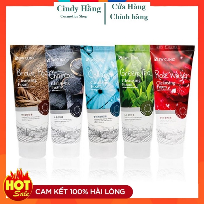 Sữa rửa mặt 3w clinic 100ml hàn quốc - sữa rửa mặt trà xanh ,hoa hồng ,cám gạo..
