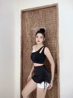 Bộ quần áo thể thao nữ đồ tập gym nữ set đồ tập yoga zumba aerobic mùa hè áo bra quần giả váy che khuyết điểm