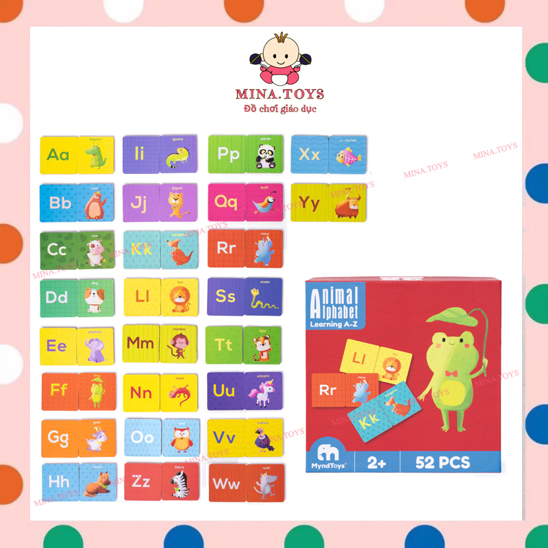 Thẻ ghép đôi myndtoys học bảng chữ cái và con vật - animal alphabet learning a-z