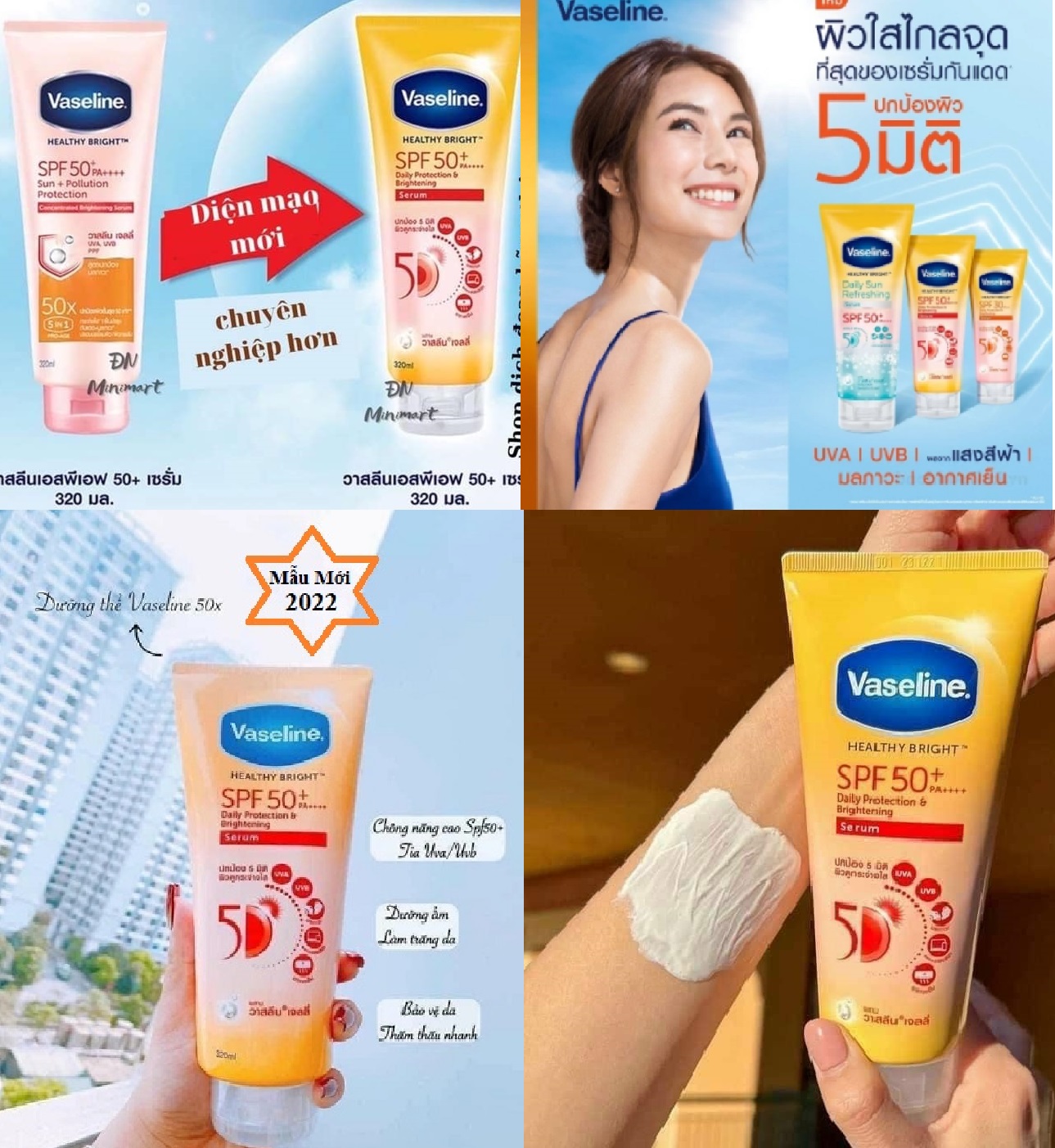 Sữa dưỡng thể trắng da chống nắng vaseline 50x spf50+ pa+++ thái lan 320ml chính hãng