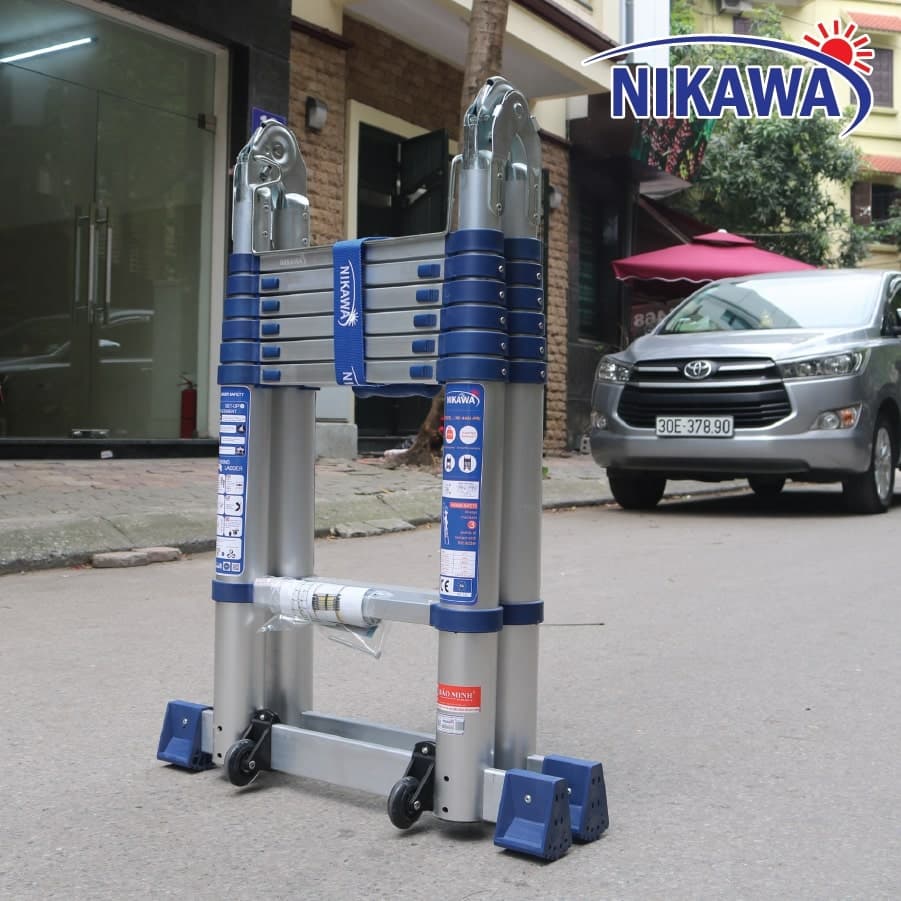 Thang nhôm rút đôi nikawa nk-38ai-pri - bảo hành 18 tháng, tải trọng 150 kg, cao 1.9m chữ a; 3,8m chữ i