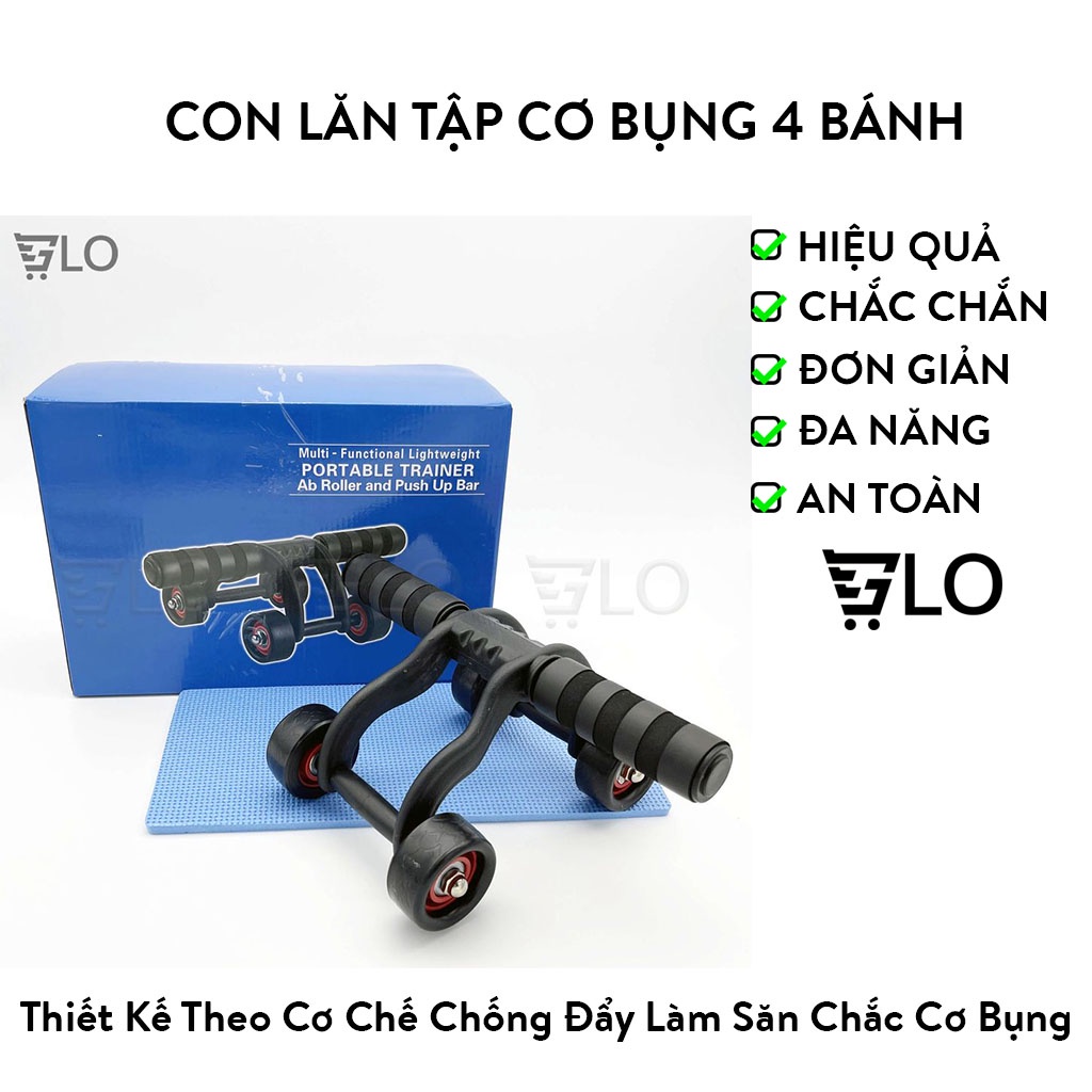 Con lăn tập cơ bụng 4 bánh tặng kèm thảm lót gối