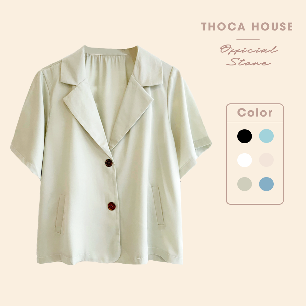 Áo vest nữ khoác blazer tay ngắn túi xéo trơn nhiều màu THOCA HOUSE mỏng mặc mát, thoải mái thanh lịch