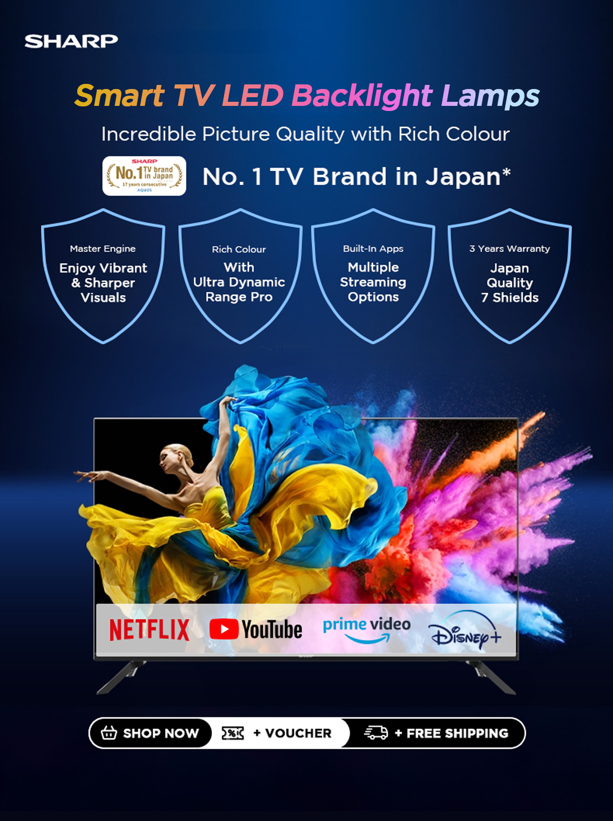 SHARP 50" 55" 4K UHD Smart TV 4T-C50GJ4000X | 4T-C55GJ4000X | Netflix, Youtube, Prime Video, Disney+  & Browser | 3 Years Warranty| Online Model · v15