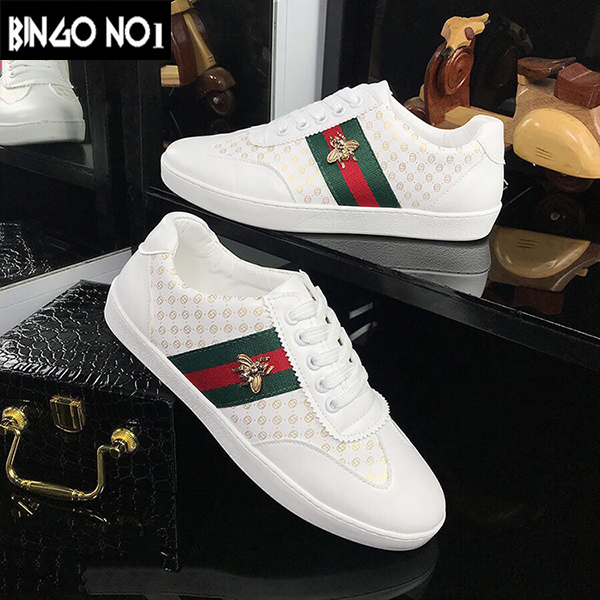 Giày nam thể thao sneaker BINGO trắng đẹp họa tiết cho học sinh đi học đi làm cao cấp Mã GCO