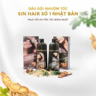 Dầu gội phủ bạc nhân sâm SIN HAIR Nhật Bản Tóc Đen Không Hại Sức Khoẻ - Dầu gội phủ bạc Sin Hair 500ml 2 màu Nâu - Đen