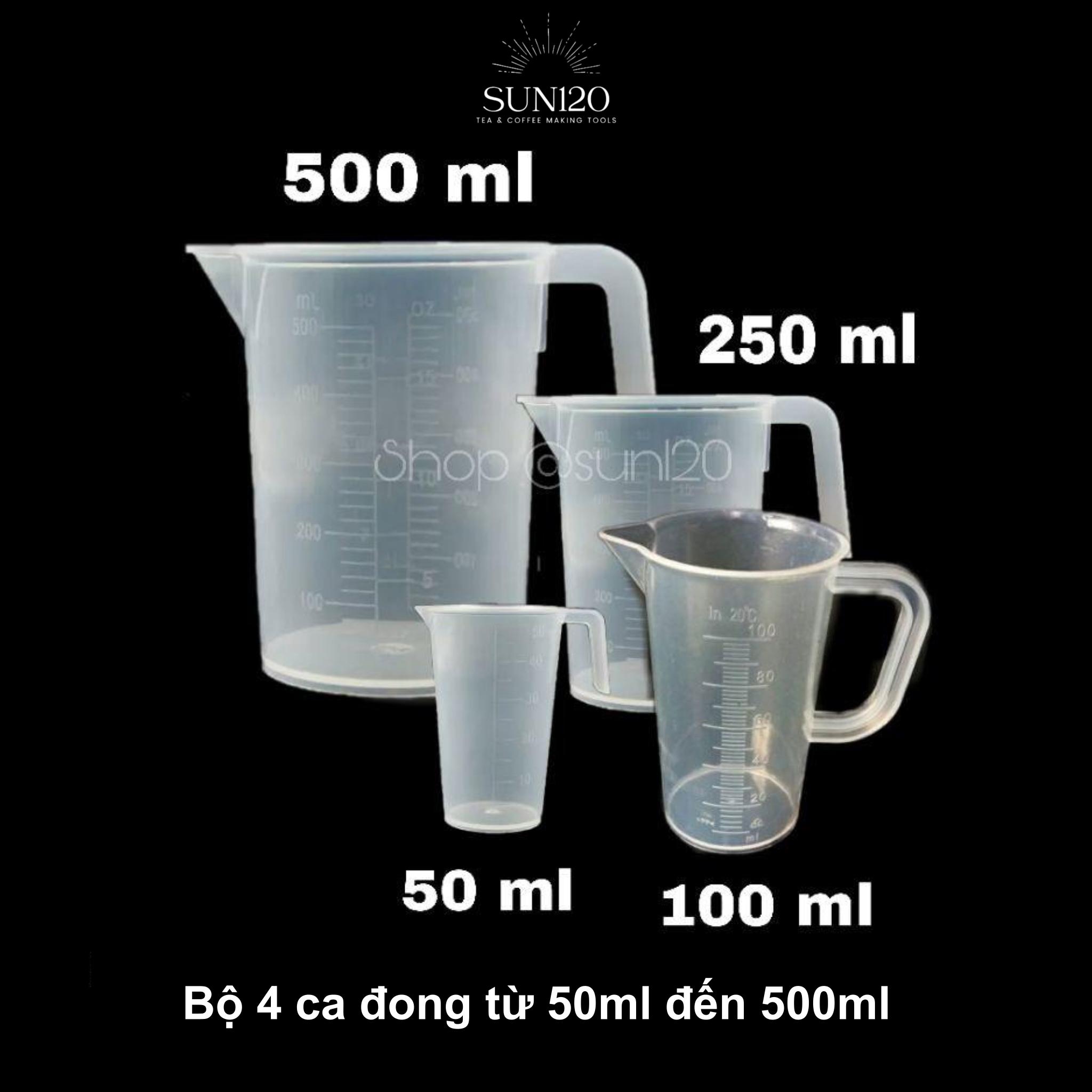 Bộ 4 ca đong chia vạch định lượng pha chế gồm ca 500ml, 250 ml, 100ml, 50ml dụng cụ đo lường