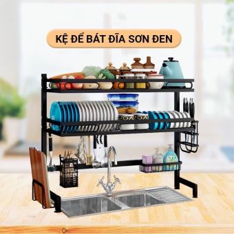 Kệ Để Chén Bát Đa Năng Thông Minh - Giá Để Đồ Chén Đĩa Trên Bồn Rửa Bát 3 tầng Thép Carbon Sơn Đen Cao Cấp