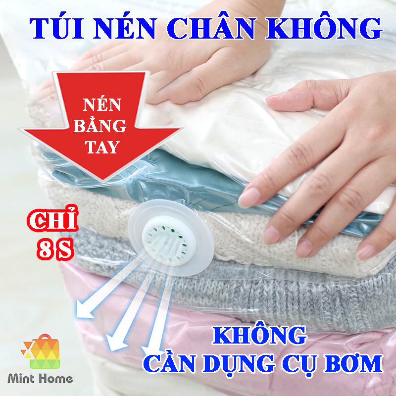 Túi hút chân không đựng quần áo, chăn màn dùng tay đơn giản, nhanh gọn nén cao