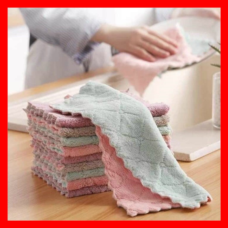 COMBO 10 Khăn lau bếp 2 mặt đa năng siêu tiện lợi, mềm mịn, thấm hút tốt
