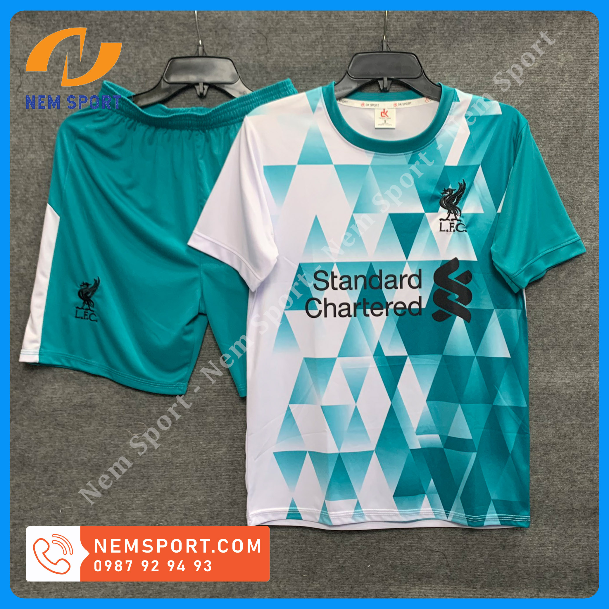 Áo đá bóng clb livepool sân khách màu xanh ngọc mới 2022 áo đá banh thi đấu clb livepool