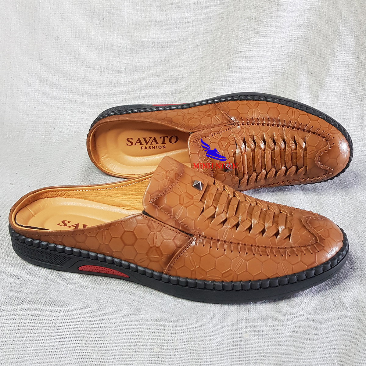 Giày Sục Nam Da Bò LÓT DA CỪU Dép SaBo Nam Da bò Dép Nam Bít Mũi có KHÂU ĐẾ Giày rọ nam da bò Giày mùa hè đục lỗ thoáng khí giày lười nam da bò đục lỗ R-3 màu nâu