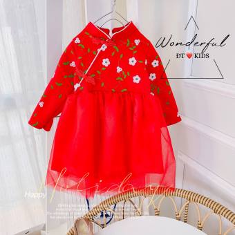Váy nỉ bông hoa Tết xinh cho bé gái