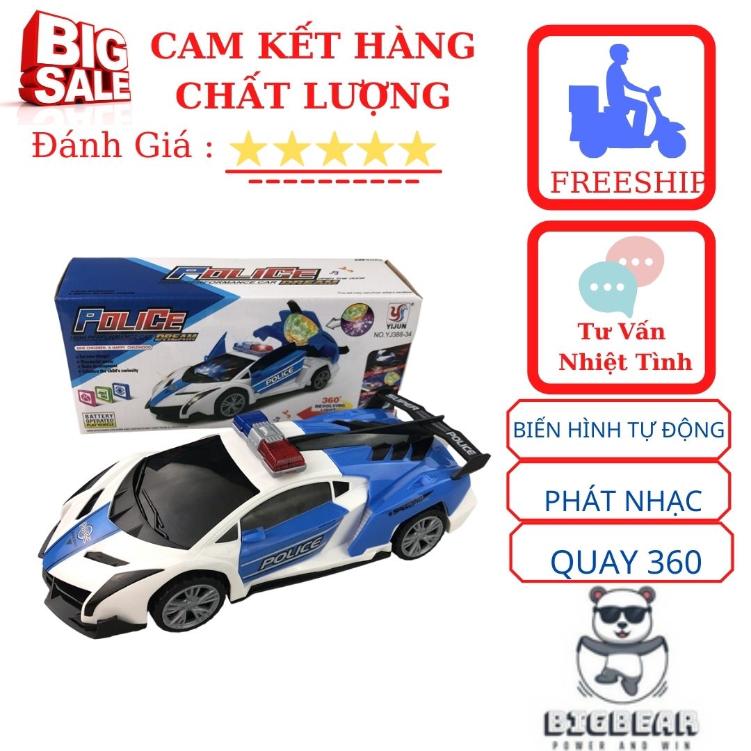 Đồ Chơi Xe Ô Tô Cảnh Sát Biến Hình Cho Trẻ Em, Góc Xoay 360, Có đèn, Có nhạc 🎁 Đồ Chơi Gấu Bự