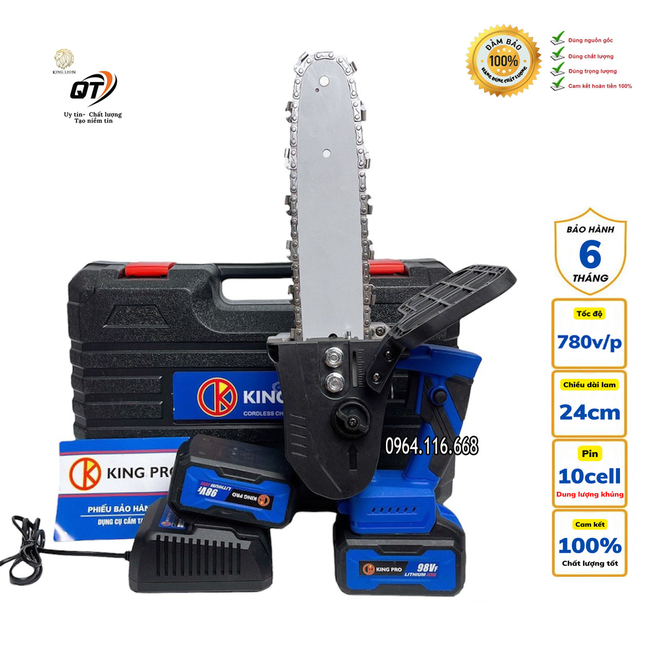 Máy cưa xích dùng pin 10 cell kingpro 98vf loại lớn