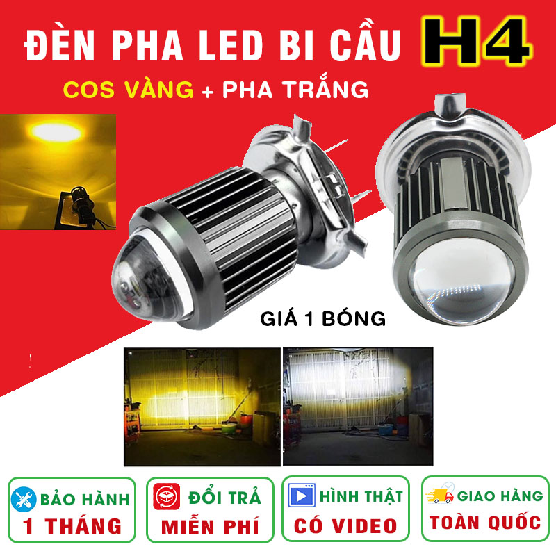 [HCM] Đèn pha led H4 bi cầu 2 màu 18w (Cos Vàng + Pha Trắng) - Hàng loại 1