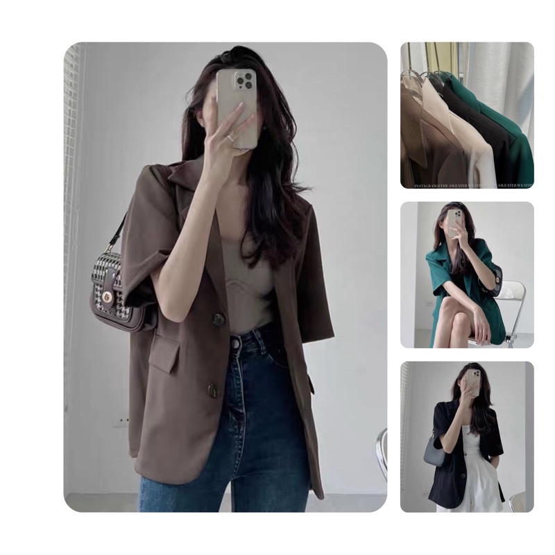 Áo blazer ngắn tay màu trơn cho nữ, áo khoác vest blazer cộc tay 1 lớp kiểu dáng trẻ trung