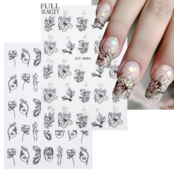 Sticker 3D | Cô Gái Mùa Xuân Nhũ Kim Tuyến Trắng Đen | Hình Dán Móng Tay