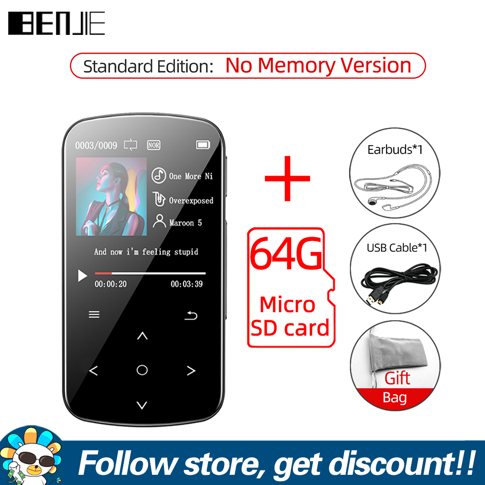 BENJIE Máy Nghe Nhạc MP3 M9 Kẹp Mini Máy Nghe Nhạc MP3 1.54 Inch Màn Hình Cảm Ứng Bluetooth Máy Đếm