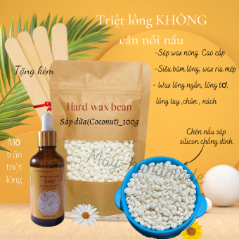 Combo sáp wax lông nóng hạt đậu 100g , mỡ trăn triệt lông shiny , chén nấu sáp silicon