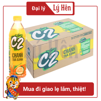 Thùng 24 Chai Trà Xanh C2 Hương Chanh Bao Bì Xuân Chai Nhựa 360ml - 455ml Date Luôn Mới