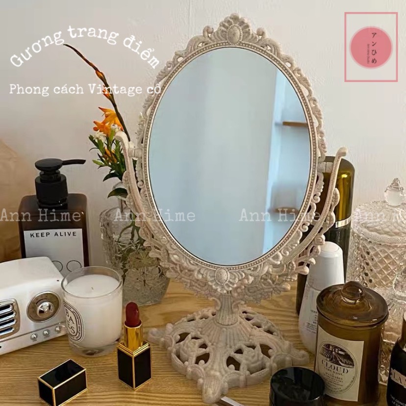 Gương trang điểm để bàn công chúa vintage 2 mặt cỡ lớn