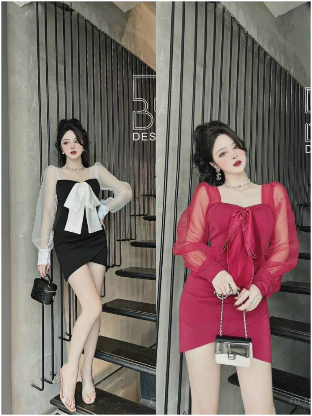 Đầm nơ Ngực Tay phối lới siêu xinh