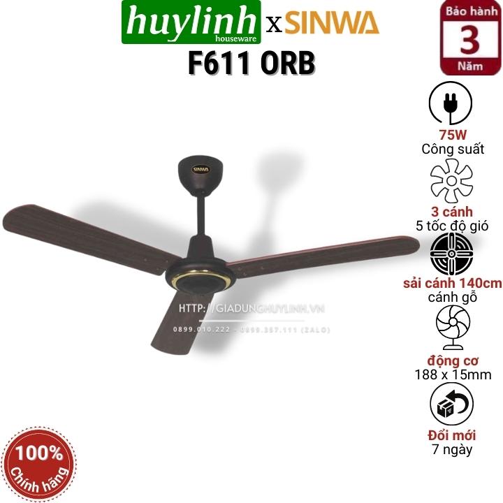 Quạt trần cánh gỗ sinwa f611 orb - 3 cánh