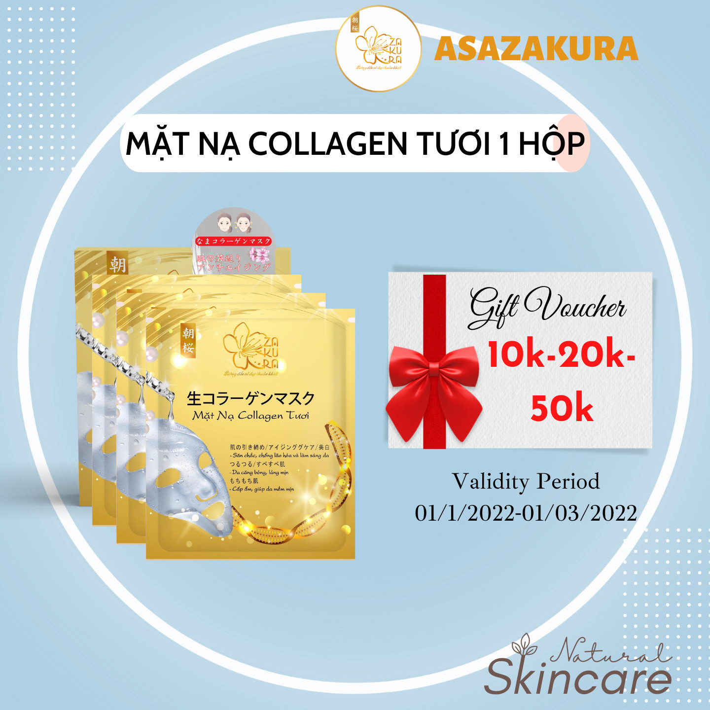 Mặt nạ thạch collagen tươi dưỡng sáng da căng bóng 1 Hộp 3 miếng