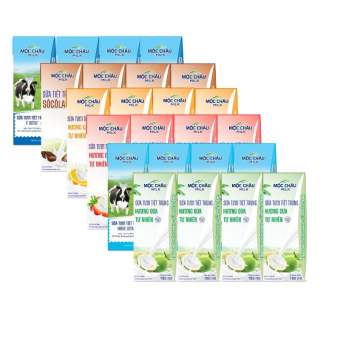 Combo Thùng 48 Hộp Sữa tươi tiệt trùng 180ml, Có 06 Vị Ít đường. Không đường, Socola, Cam, Dâu, Dừa Mộc Châu Milk