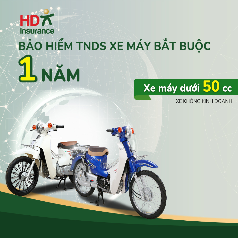 Toàn Quốc Bảo hiểm Trách nhiệm dân sự bắt buộc xe máy dưới 50cc HDI - 1 năm
