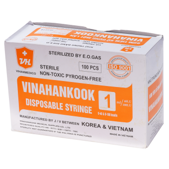 Bơm tiêm Vinahankook 1ml/cc Insuline ( cỡ kim30G x 1/2'')