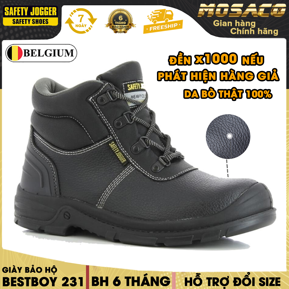 Giày bảo hộ lao động JOGGER BESTBOY 231 cao cổ. Giày lao động nam phiên bản nâng cấp của thế hệ Bestboy 1 Cải thiện phần da tốt hơn, lót Pu Siêu êm ái, siêu thoáng, chất liệu đế PU tốt hơn - Mosaco Tools