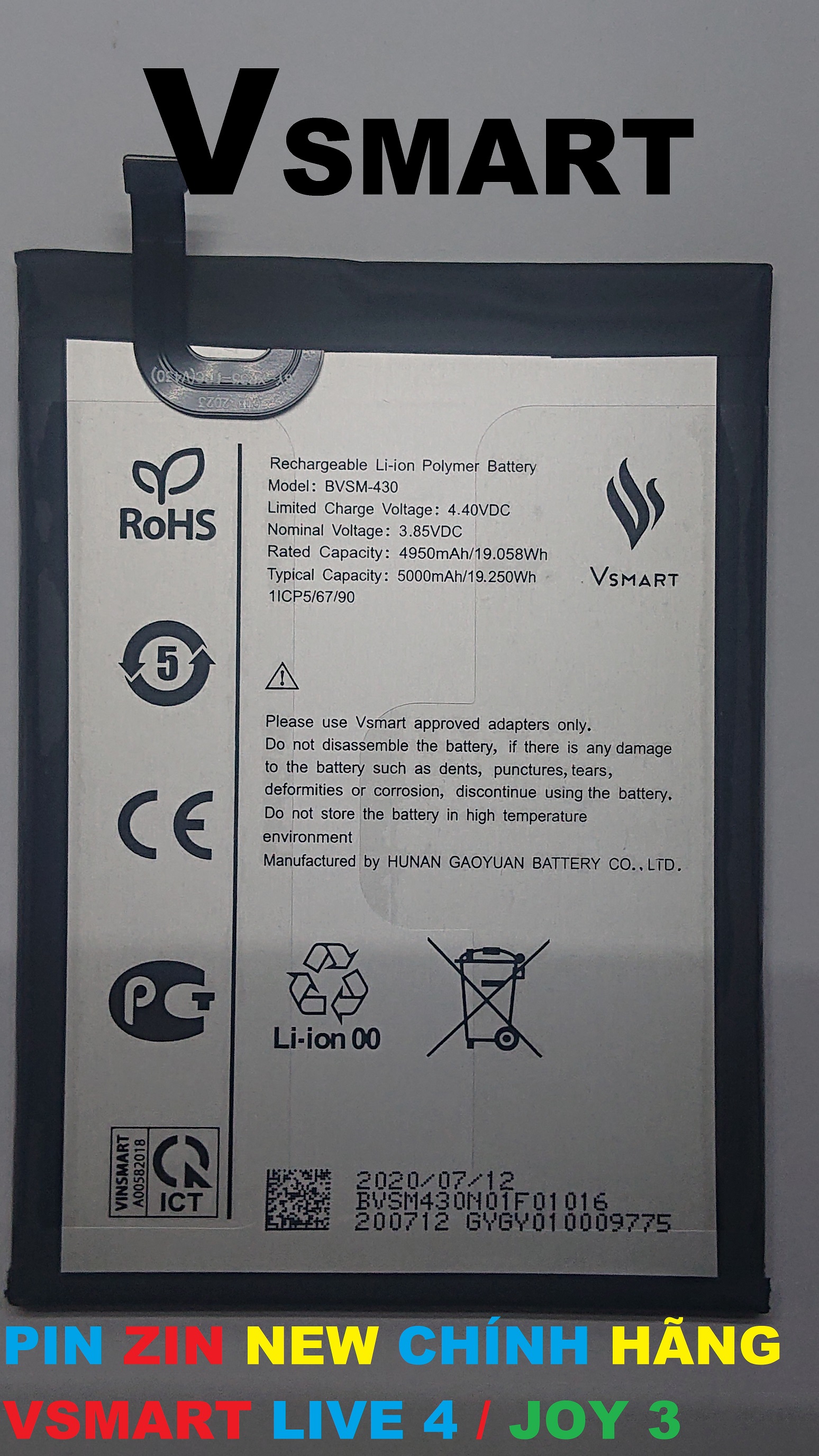 PIN ZIN NEW CHÍNH HÃNG VSMART LIVE / LIVE 4 /JOY 3 / JOY4/ ARIS/ ARIS PRO : BVSM-620 ; BVSM-430 ; BVSM-441; BVSM-74X