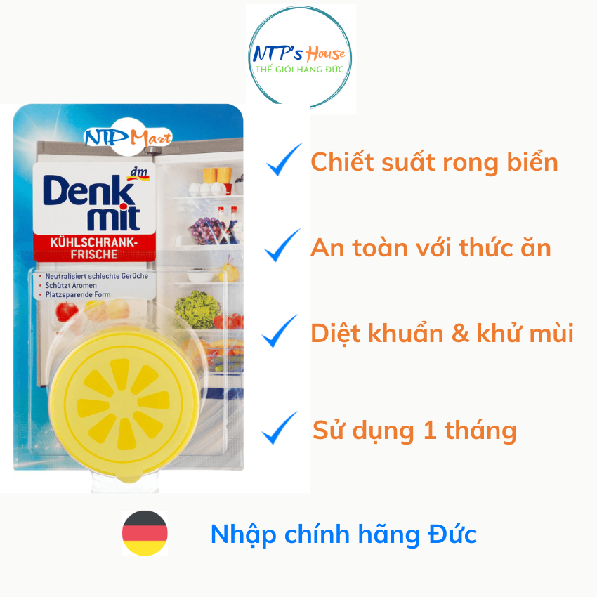 Viên Sáp Khử Mùi và Kháng khuẩn Tủ Lạnh hiệu Denkmit viên 40g nhập khẩu từ Đức