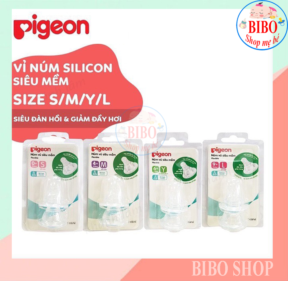 Set 2 Núm Ty cổ hẹp silicone Pigeon siêu mềm , có tách lẻ 1 ty