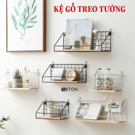 Kệ Sắt Đáy Gỗ Treo Tường Để Đồ Đa Năng Decor Trang Trí Nhà Cửa - Tặng Kèm Đinh