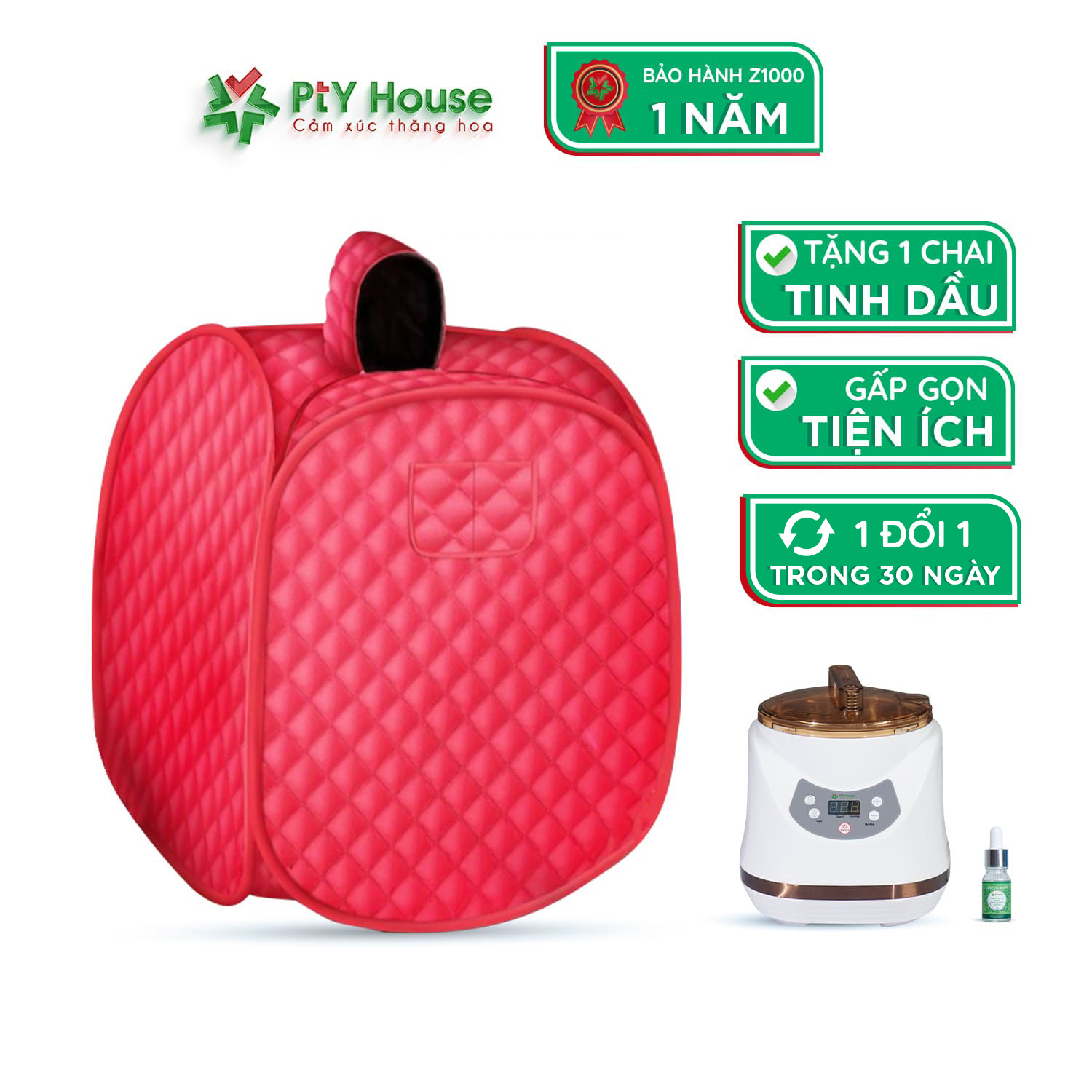 Compo Lều Xông Hơi 3 Lớp Tự Bung Kèm Nồi Xông Hơi Cao Cấp PTY HOUSE - Tặng Chai Tinh Dầu 10ML - Giao Lều Màu Ngẫu Nhiên
