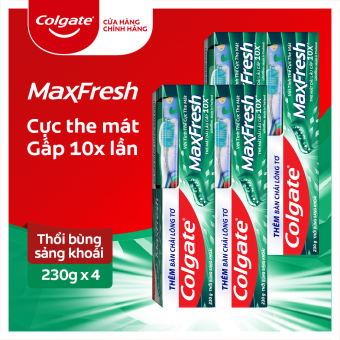 Bộ 4 Kem đánh răng Colgate the mát thổi bùng sảng khoái Maxfresh 230g tặng bàn chải đánh răng lông tơ